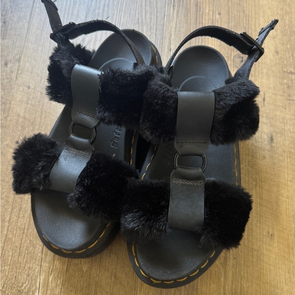 Black Faux-Fur Dr. Martin Sandals